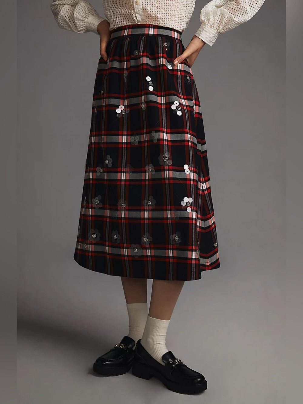 Maeve Size 4 Embellished Plaid Skirt Heritage Tartan Pockets & Pleats